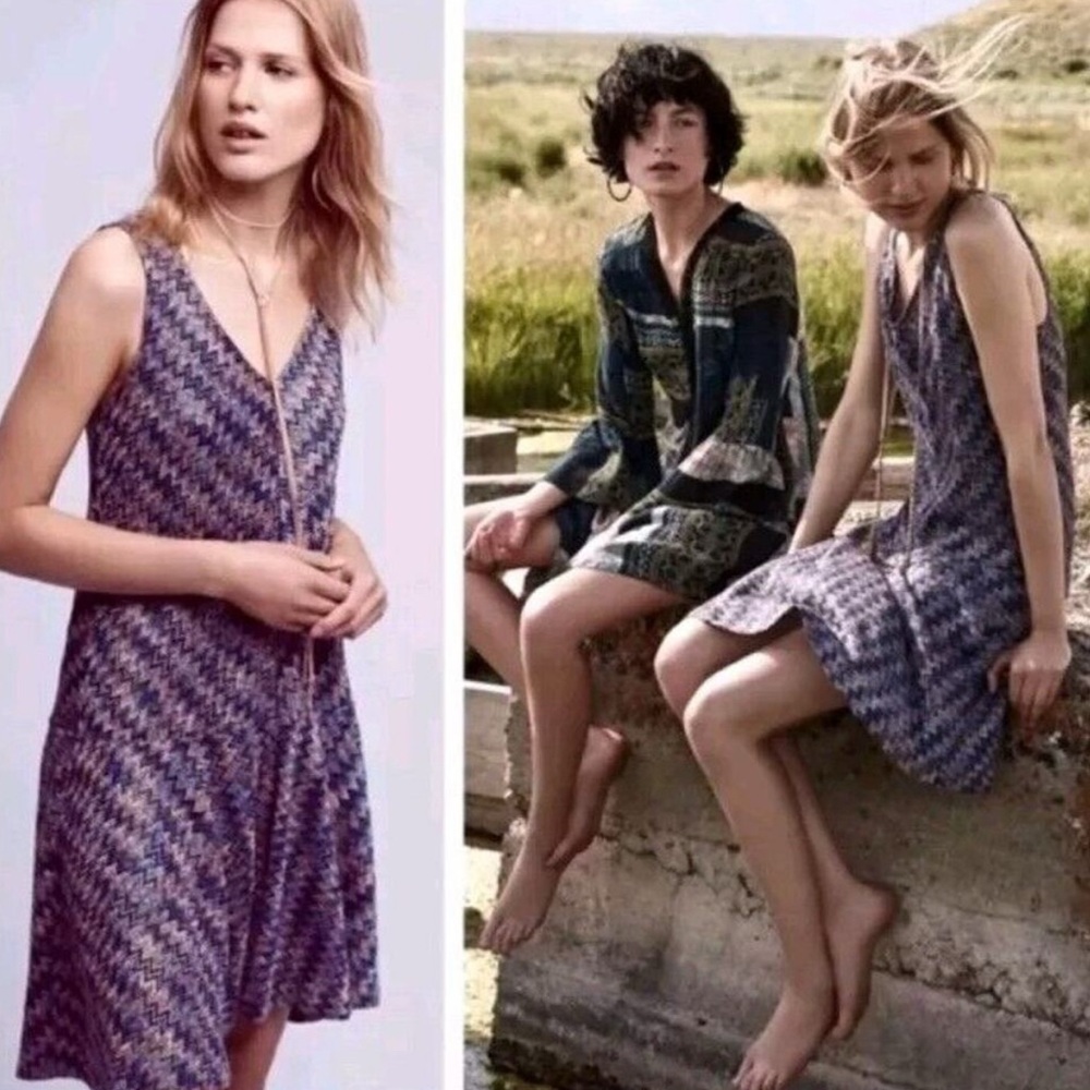 Anthropologie Maeve Multicolor Zig Zag V Neck Sleeveless Dress Size Medium